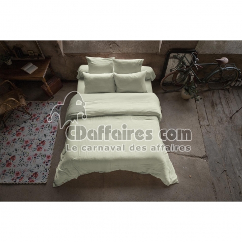 Pack double gaze de coton housse de couette 240 x 220 cm + 2 taies d'oreiller 50 x 70 vert Vert