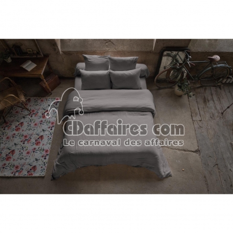Pack double gaze de coton housse de couette 260 x 240 cm + 2 taies d'oreiller 50 x 70 anthracite Anthracite