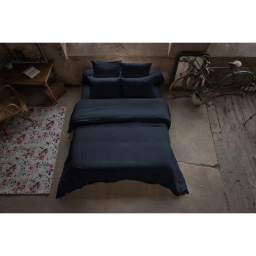 Pack double gaze de coton luxe housse de couette 240 x 220 cm + 2 taies d'oreiller 60 x 60 Bleu foncé