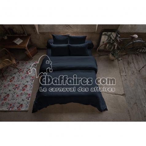 Pack double gaze de coton luxe housse de couette 240 x 220 cm + 2 taies d'oreiller 60 x 60 Bleu fonc&eacute;