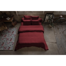 Pack double gaze de coton luxe housse de couette 240 x 220 cm + 2 taies d'oreiller 60 x 60 Bordeaux