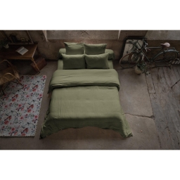 Pack double gaze de coton luxe housse de couette 240 x 220 cm + 2 taies d'oreiller 60 x 60 Romarin