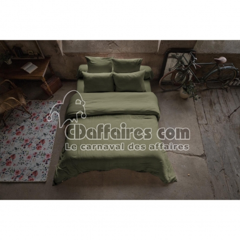 Pack double gaze de coton luxe housse de couette 240 x 220 cm + 2 taies d'oreiller 60 x 60 Romarin