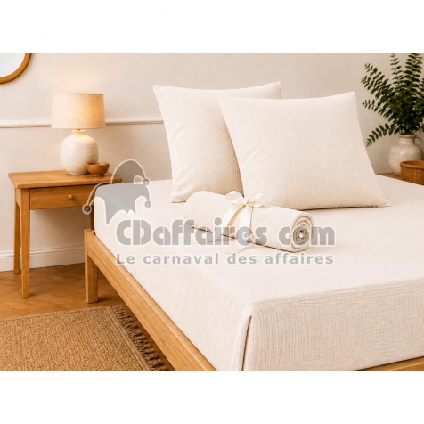 Pack Drap Housse 140 x 190 cm + 2 Taies d&rsquo;Oreiller 60 x 60 cm Double Gaze de Coton GA&Iuml;A Pampa