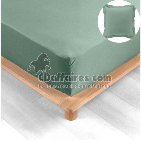 Pack drap housse king size 180 x 200 cm + 2 taies en percale 78 fils Tilleul