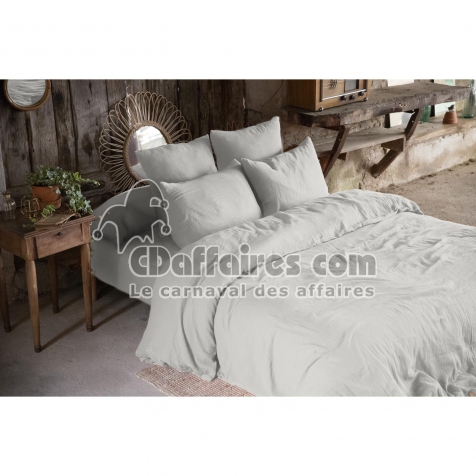 Pack gaze de coton parure de couette 220x240 cm + drap housse 140x190 + 2 taies 50x70  Gris