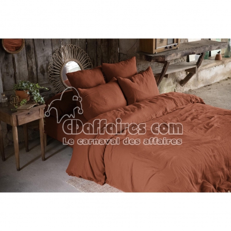 Pack gaze de coton parure de couette 220x240 cm + drap housse 140x190 + 2 taies 50x70  Orange