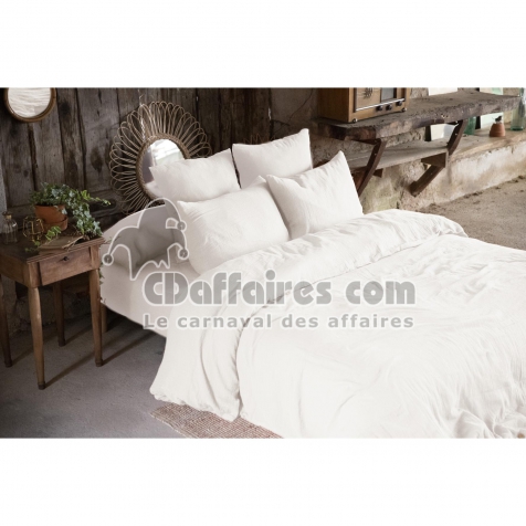 Pack gaze de coton parure de couette 260x240 cm + drap housse 160x200 + 2 taies 50x70 Blanc