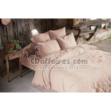 Pack gaze de coton parure de couette 260X240 cm + drap housse 160X200 + 2 taies 50X70  Rose