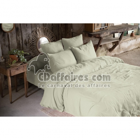 Pack gaze de coton parure de couette 260X240 cm + drap housse 160X200 + 2 taies 50X70  Vert