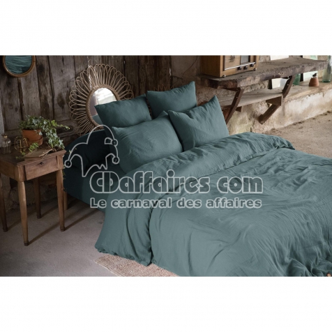 Pack gaze de coton parure de couette 260X240 cm + drap housse 160X200 + 2 taies 60x60  Bleu