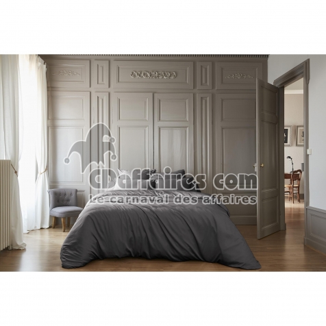 Pack Housse de couette 240 x 220 cm bambou de satin 120 fils Salom&eacute; + Drap housse 140 x 190 cm  Anthracite