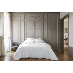 Pack Housse de couette 240 x 220 cm bambou de satin 120 fils Salom&eacute; + Drap housse 140 x 190 cm Blanc
