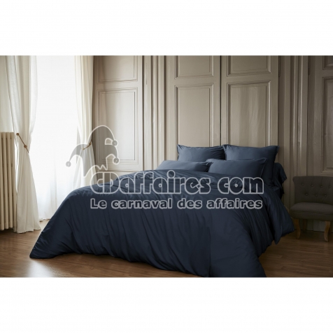 Pack Housse de couette 240 x 220 cm bambou de satin 120 fils Salom&eacute; + Drap housse 140 x 190 cm Bleu nuit