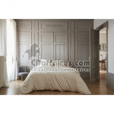 Pack Housse de couette 240 x 220 cm bambou de satin 120 fils Salom&eacute; + Drap housse 140 x 190 cm  Naturel