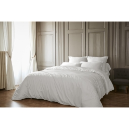Pack Housse de couette 260 x 240 cm bambou de satin 120 fils Salom&eacute; + Drap housse 160 x 200 cm Blanc