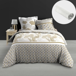 PacK housse de couette 260 x 240 cm  percale 78 fils Melisse + DH 160x200 cm Blanc