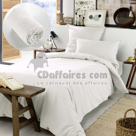 Pack Housse de couette chaude en flanelle 140 x 200 cm + drap housse 90x190  Blanc