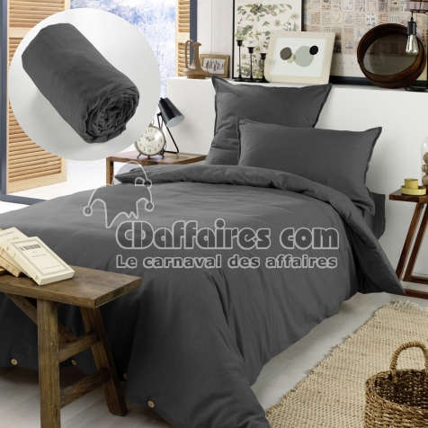 Pack Housse de couette chaude en flanelle 140 x 200 cm + drap housse 90x190 Candice Anthracite