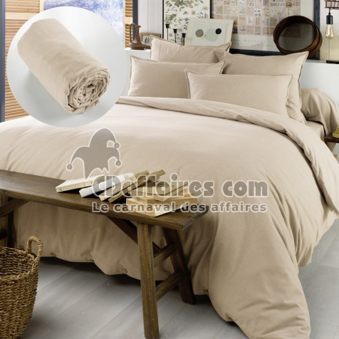 Pack Housse de couette chaude en flanelle 240 x 220 cm + drap housse 140x190 Candice Beige