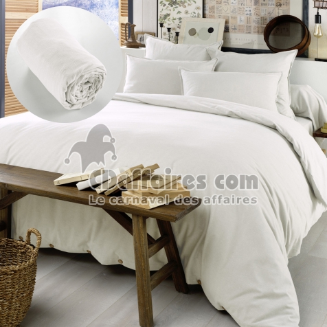 Pack Housse de couette chaude en flanelle 240 x 220 cm + drap housse 140x190 Candice Blanc