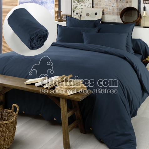 Pack Housse de couette chaude en flanelle 240 x 220 cm + drap housse 140x190 Candice Bleu