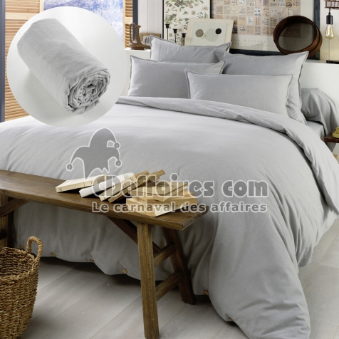 Pack Housse de couette chaude en flanelle 240 x 220 cm + drap housse 140x190 Candice Gris