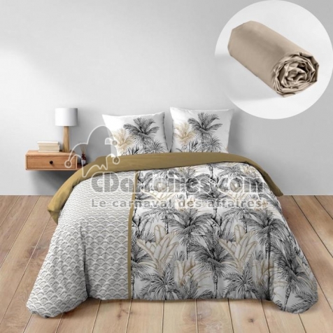 Pack Housse de Couette Dakar 260 x 240 cm + Drap Housse 160X200 cm Beige