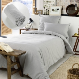 Pack Housse de couette en flanelle 140x200 cm + 1 taie 50x70 + drap housse 90x190 Gris