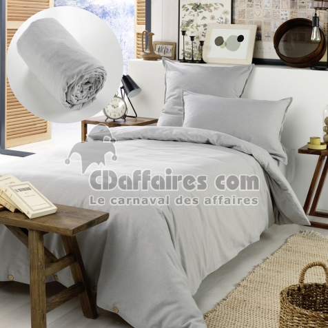 Pack Housse de couette en flanelle 140x200 cm + 1 taie 50x70 + drap housse 90x190 Gris