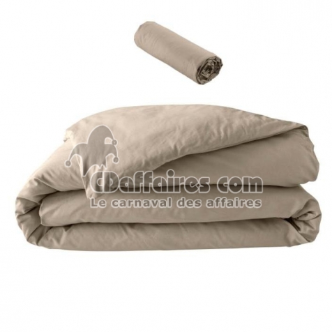 Pack parure 260 x 240 cm en percale 78 Fils + DH 160x200 cm Sable