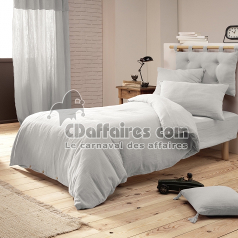 Pack parure de couette 140 x 200 cm + drap housse 90 x 190 cm + 1 taie en double gaze de coton Nuage