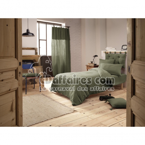 Pack parure de couette 140 x 200 cm + drap housse 90 x 190 cm + 1 taie en double gaze de coton Romarin