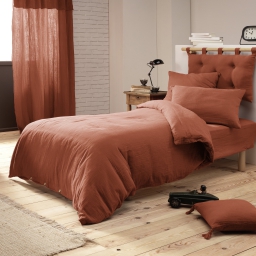 Pack parure de couette 140 x 200 cm + drap housse 90 x 190 cm + 1 taie en double gaze de coton Terracotta