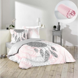 Pack parure de couette 200x200 cm Namaste + drap housse 140x190 Rose