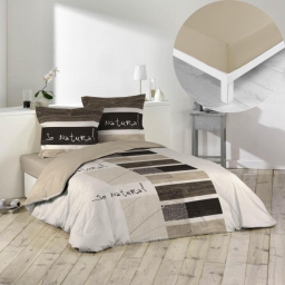 Pack parure de couette 260x240 cm So natural + drap housse 160x200x30 Beige