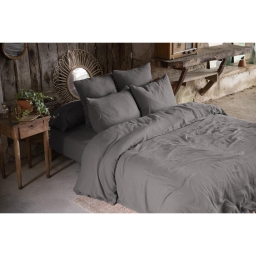 Pack parure de lit en gaze de coton 260 x 240 cm + drap housse 160x200 cm + 2 taies 60x60 cm - Granit