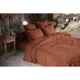 Pack parure de lit en gaze de coton 260 x 240 cm + drap housse 160x200 cm + 2 taies 60x60 cm - Terracotta