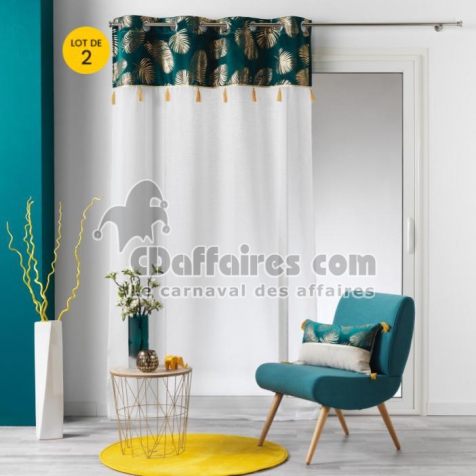 Paire de Voilages &agrave; oeillets 140 x 240 cm + bande velours sabaly
