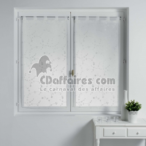 Paire droite passants 2 x 60 x 120 cm voile sable brode petite fleur Blanc/Blanc
