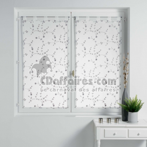Paire droite passants 2 x 60 x 120 cm voile sable brode petite fleur Blanc/Gris