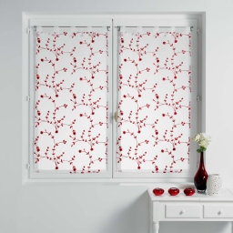 Paire droite passants 2 x 60 x 120 cm voile sable brode petite fleur Blanc/Rouge