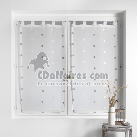 Paire droite passants 2 x 60 x 160 cm voile sabl&eacute; brod&eacute; Lorna Blanc