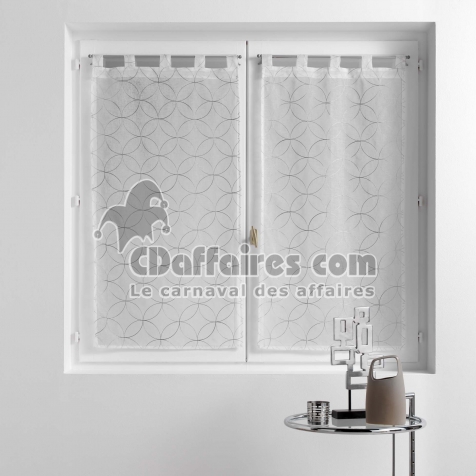Paire droite passants 2 x 60 x 160 cm voile sabl&eacute; brod&eacute; Olympia Gris