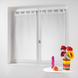 Paire droite passants 2 x 60 x 160 cm voile sable top pompons poupette Blanc