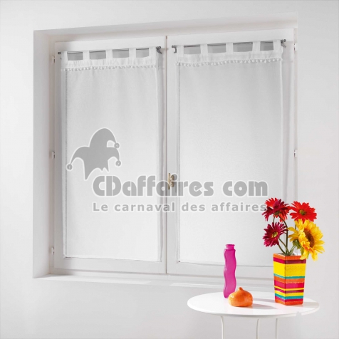 Paire droite passants 2 x 60 x 160 cm voile sable top pompons poupette Blanc
