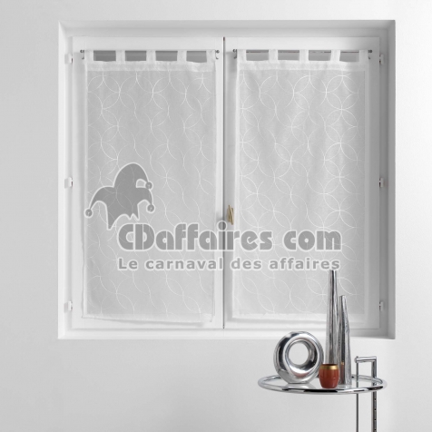 Paire droite passants 2 x 60 x 90 cm voile sabl&eacute; brod&eacute; Olympia Blanc
