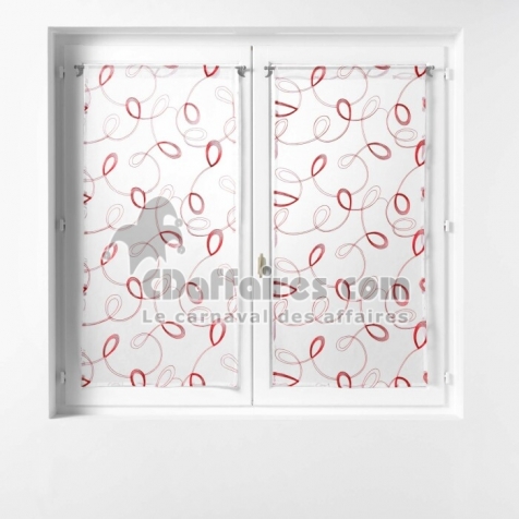 Paire droite passe tringle 2 x 60 x 160 cm voile sable brode hoops Rouge