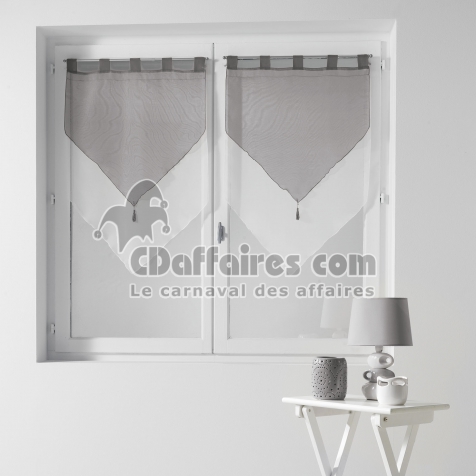 Paire pompon passants 2 x 60 x 90 cm voile bicolore duo Blanc/Gris