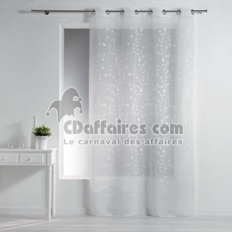 Panneau a oeillets 140 x 240 cm voile sable brode petite fleur Blanc/Blanc